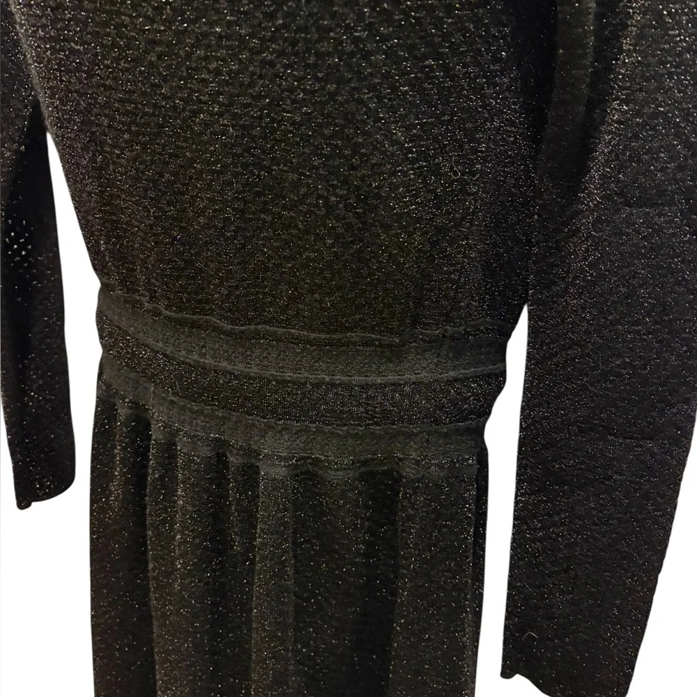 TORY BURCH Isabelle Long Sleeve Metallic Fit & Flare Dress Black Size Small